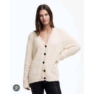 Madewell 2024 Fuzzy Cardigan Sweater Size Small Beige Cotton Button-Up V-neck